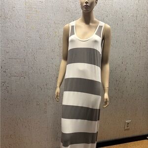 Tommy Bahama Gray and White Striped Maxi Dress